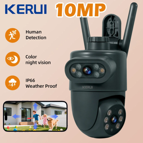 KERUI 5K 10MP Dual Lens PTZ Outdoor Camera - Tuya Smart WiFi 360° Auto-Tracking Alexa